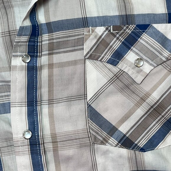 Plains Western Wear Pearl Snap Shirt - Blue & Tan Plaid - Men's Large - Picture 4 of 6